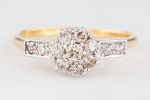 ANTIQUE ART DECO .70ct DIAMOND DAISY RING 18ct GOLD & PLATINUM