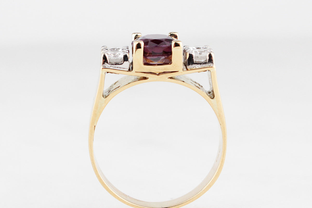 VINTAGE MID-CENTURY RUBY &amp; DIAMOND RING 18ct GOLD