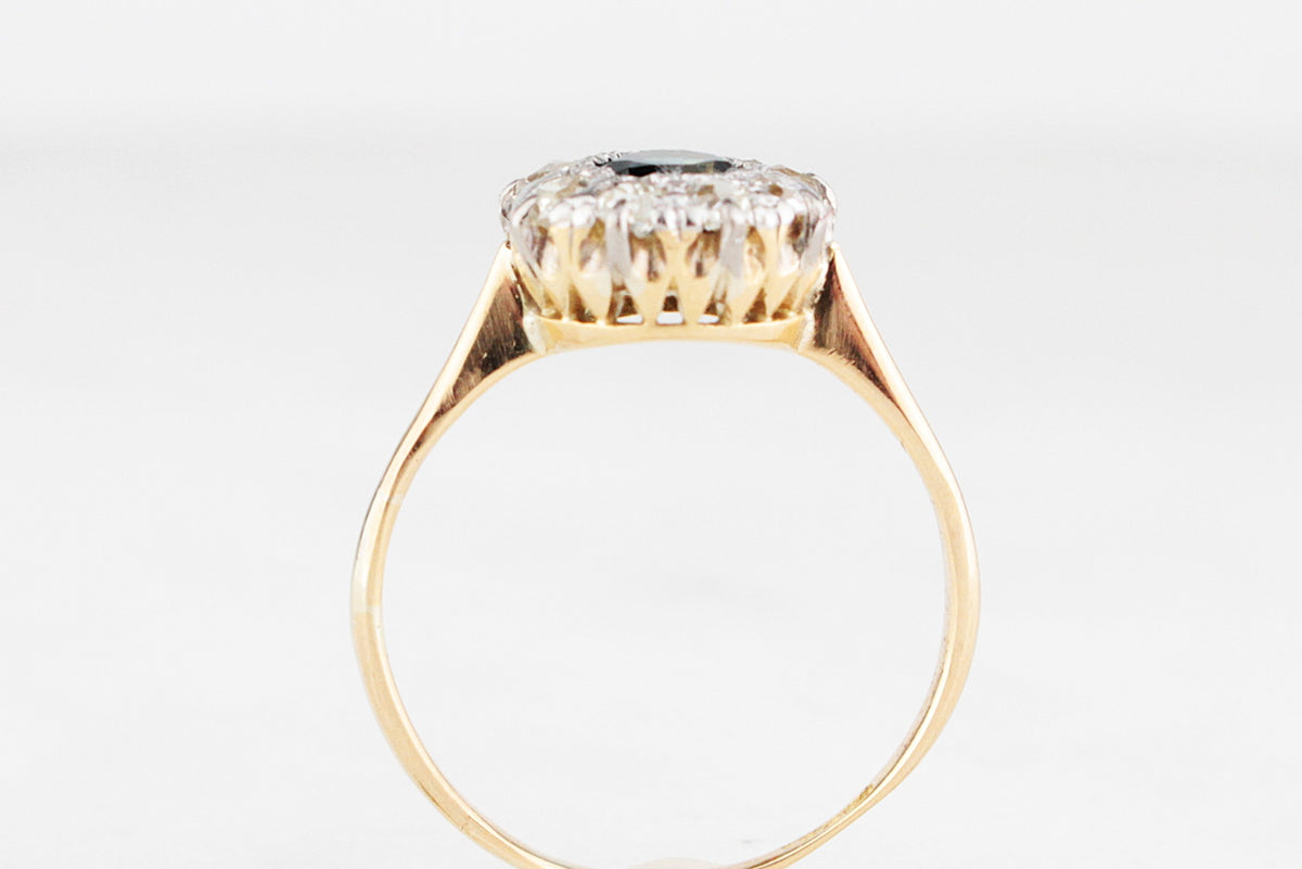 ANTIQUE EDWARDIAN SAPPHIRE &amp; DIAMOND RING 18ct GOLD &amp; PLATINUM