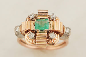 VINTAGE c1940 EMERALD & DIAMOND RING 18ct GOLD