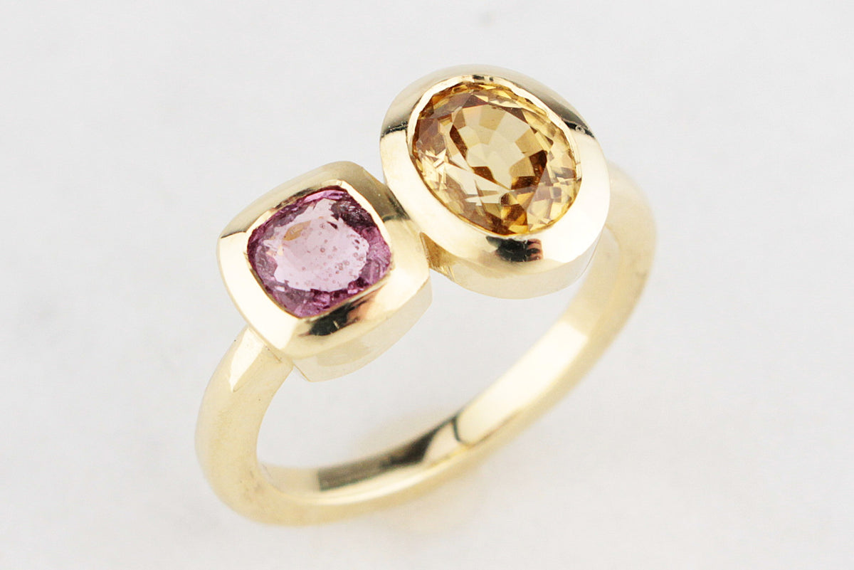 BESPOKE PINK SPINEL &amp; ZIRCON RING 14ct GOLD