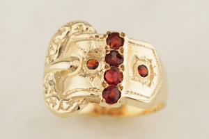 ANTIQUE EDWARDIAN c1900 GARNET BUCKLE RING 9ct GOLD