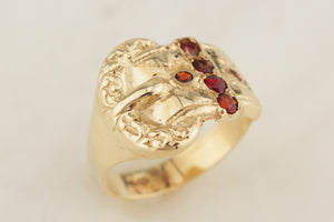 ANTIQUE EDWARDIAN c1900 GARNET BUCKLE RING 9ct GOLD