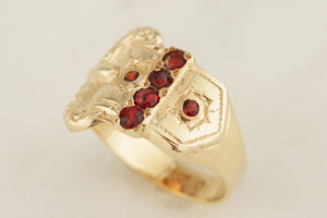 ANTIQUE EDWARDIAN c1900 GARNET BUCKLE RING 9ct GOLD