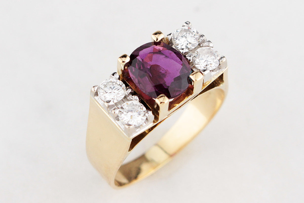 VINTAGE MID-CENTURY RUBY &amp; DIAMOND RING 18ct GOLD