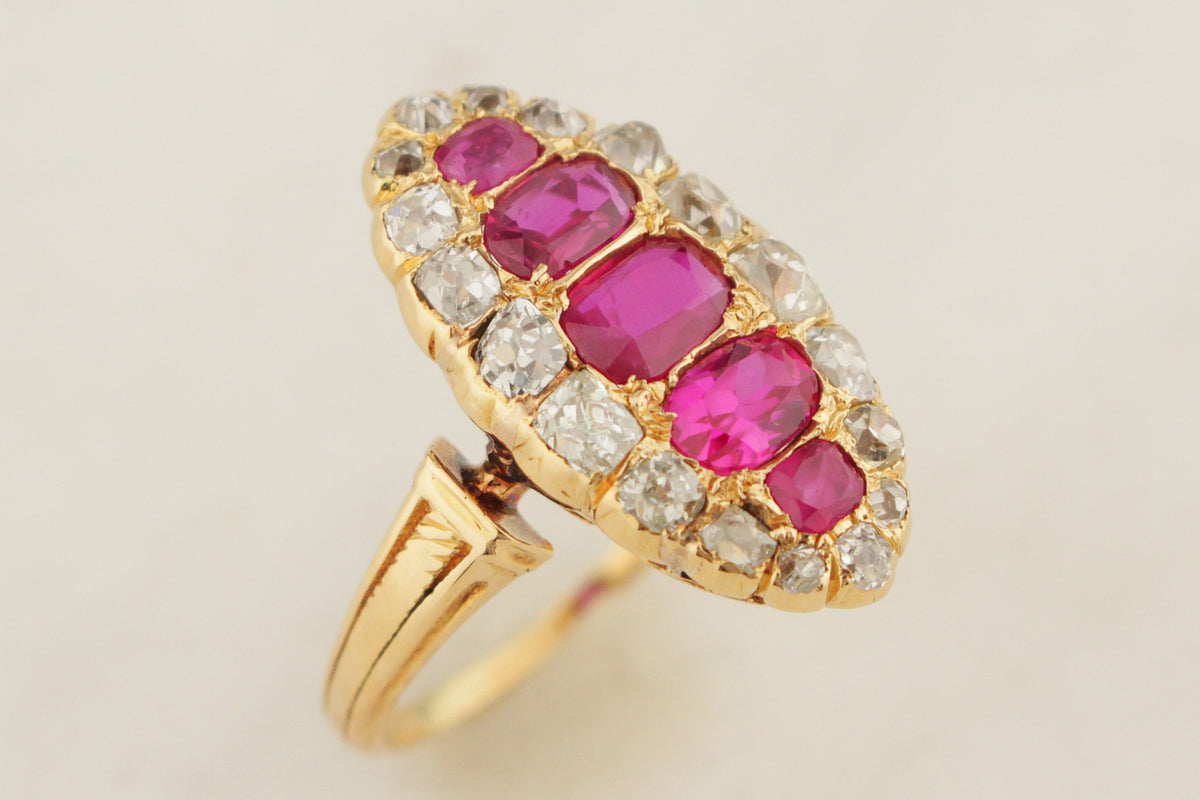 ANTIQUE VICTORIAN c1880 RUBY &amp; DIAMOND RING 18ct GOLD