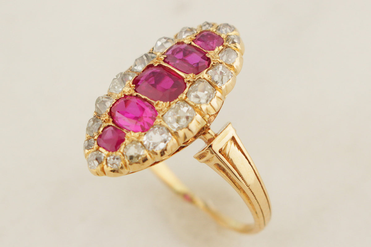 ANTIQUE VICTORIAN c1880 RUBY &amp; DIAMOND RING 18ct GOLD
