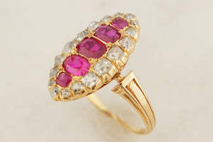 ANTIQUE VICTORIAN c1880 RUBY & DIAMOND RING 18ct GOLD