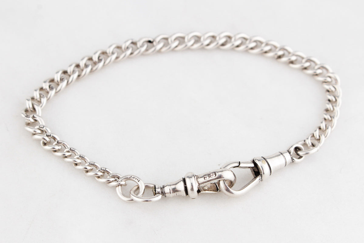 ANTIQUE EDWARDIAN 1909 STERLING SILVER ALBERT FOB CHAIN BRACELET
