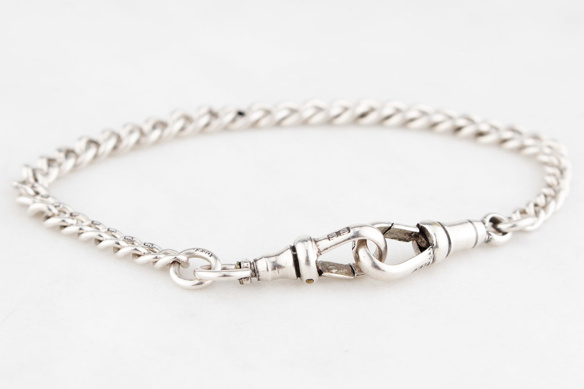ANTIQUE EDWARDIAN 1909 STERLING SILVER ALBERT FOB CHAIN BRACELET