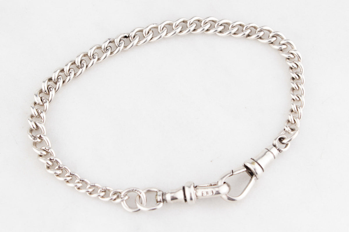 ANTIQUE EDWARDIAN 1909 STERLING SILVER ALBERT FOB CHAIN BRACELET
