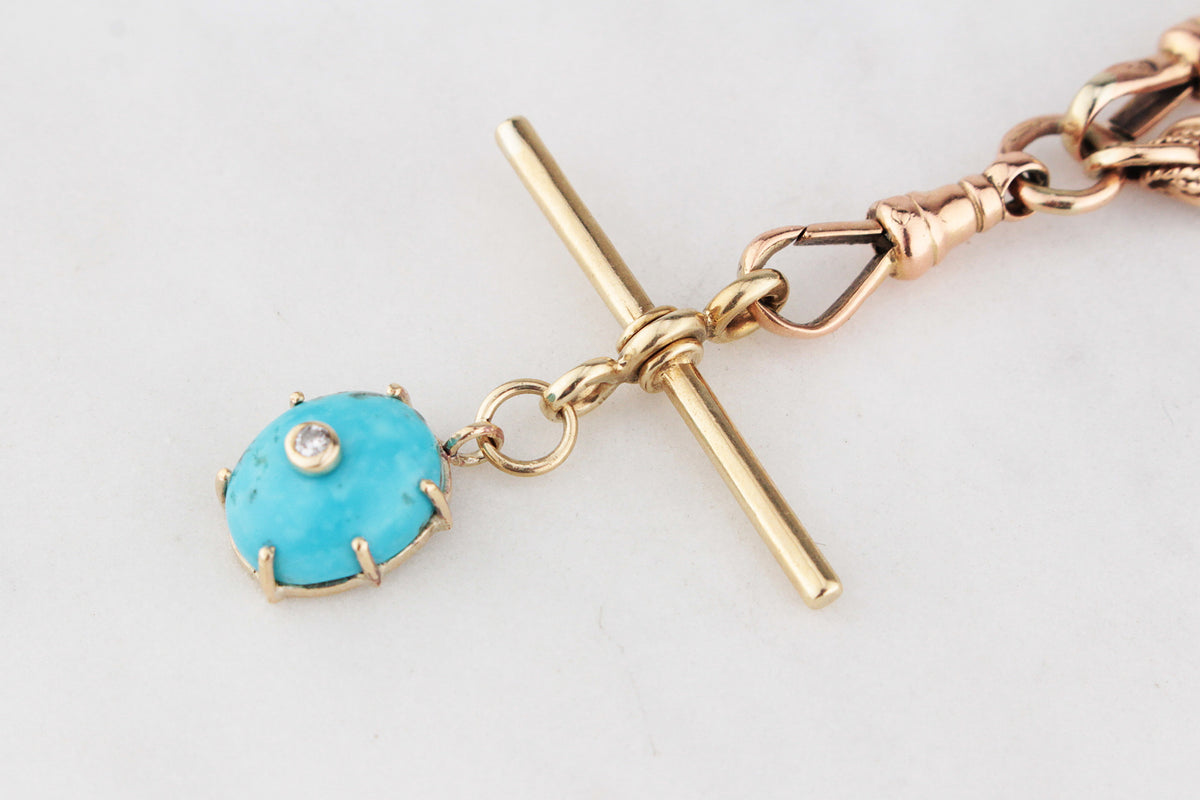 ANTIQUE TURQUOISE &amp; DIAMOND T-BAR PENDANT 9ct GOLD