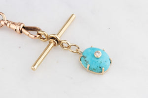 ANTIQUE TURQUOISE & DIAMOND T-BAR PENDANT 9ct GOLD