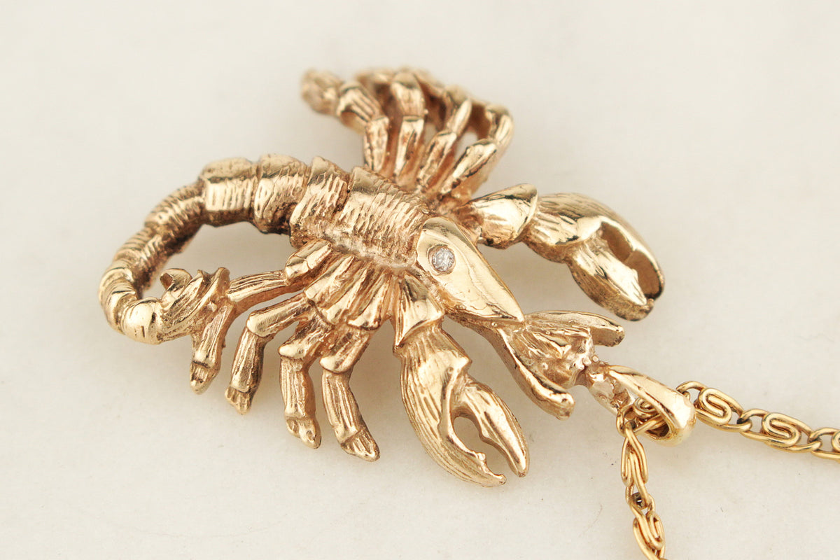 RETRO ESTATE DIAMOND LOBSTER PENDANT 9ct GOLD