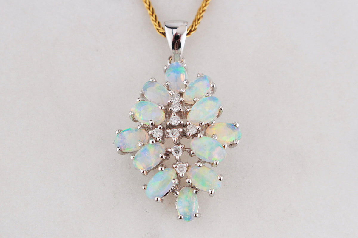 RETRO OPAL &amp; DIAMOND PENDANT 18ct GOLD