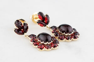 VINTAGE GARNET DROP EARRINGS 9ct GOLD