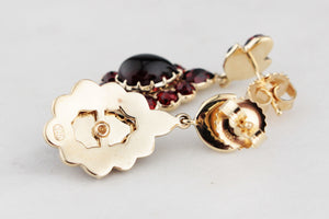 VINTAGE GARNET DROP EARRINGS 9ct GOLD