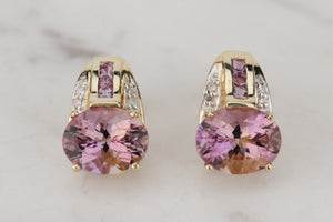 MODERN AMETRINE & DIAMOND EARRINGS ON 9ct YELLOW GOLD