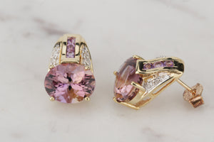 MODERN AMETRINE & DIAMOND EARRINGS ON 9ct YELLOW GOLD