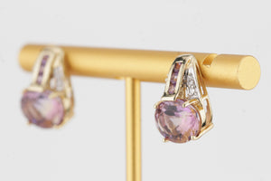 MODERN AMETRINE & DIAMOND EARRINGS ON 9ct YELLOW GOLD