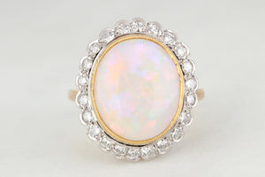 VINTAGE c1930/40 SOLID OPAL & DIAMOND RING 18ct GOLD