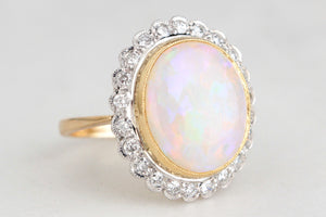 VINTAGE c1930/40 SOLID OPAL & DIAMOND RING 18ct GOLD