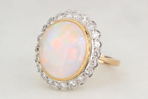 VINTAGE c1930/40 SOLID OPAL & DIAMOND RING 18ct GOLD