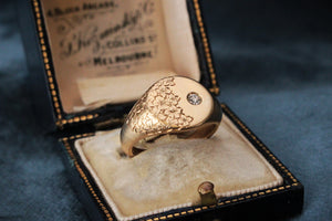 BESPOKE DIAMOND FLORAL SIGNET RING 9CT GOLD