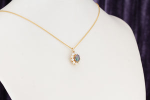 VINTAGE ESTATE OPAL TRIPLET & PEARL PENDANT ON 9ct YELLOW GOLD