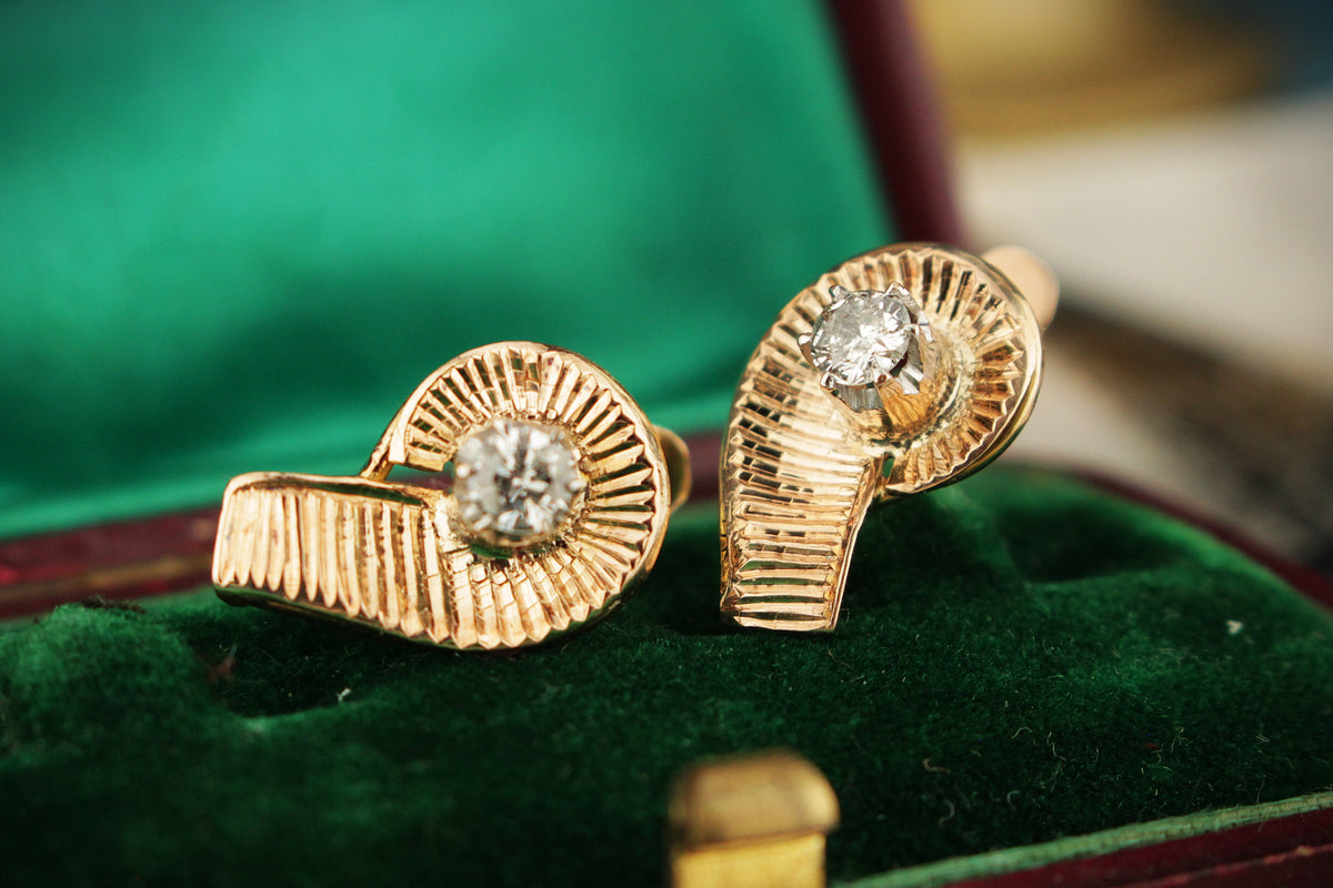 RETRO ESTATE DIAMOND EARRINGS 14ct GOLD