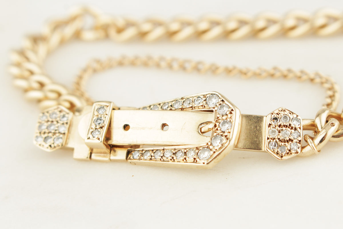 ANTIQUE c1920 DIAMOND BELT BUCKLE BRACELET 9ct GOLD