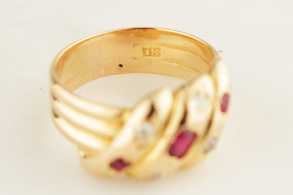 ANTIQUE VICTORIAN c1840 RUBY &amp; DIAMOND SNAKE RING 18ct YELLOW GOLD
