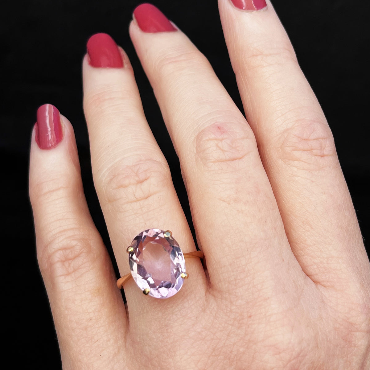 VINTAGE 7.2ct ROSE DE FRANCE AMETHYST COCKTAIL RING 14ct GOLD