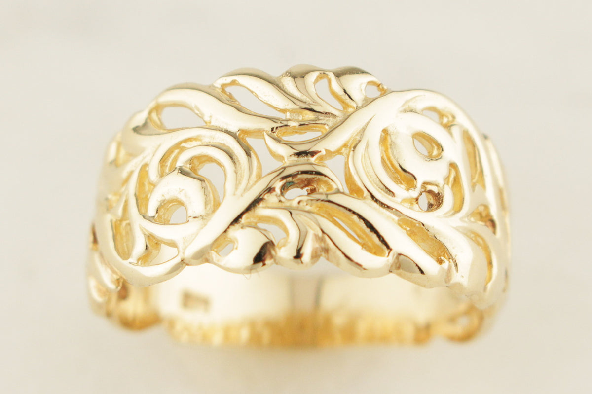 RETRO ESTATE FILIGREE RING 9ct GOLD