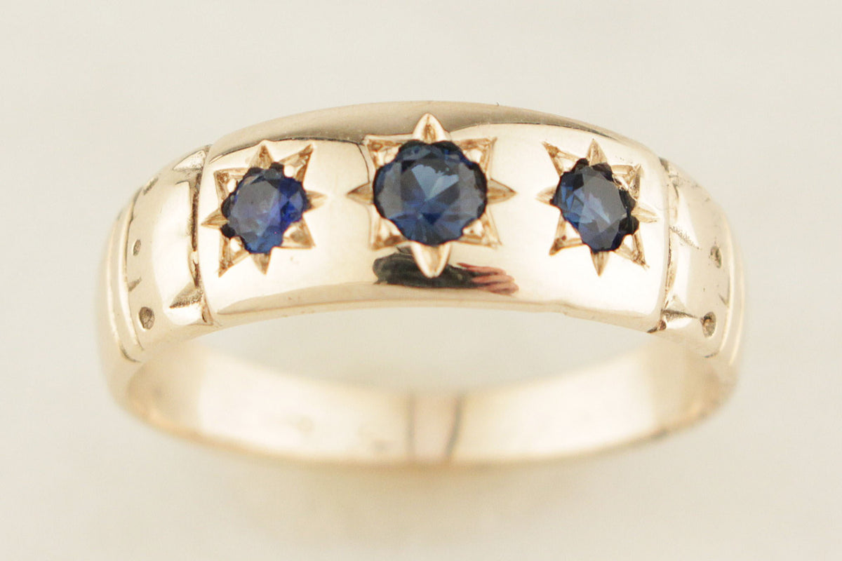 ANTIQUE EDWARDIAN c1910 STARBURST SAPPHIRE RING 9ct GOLD