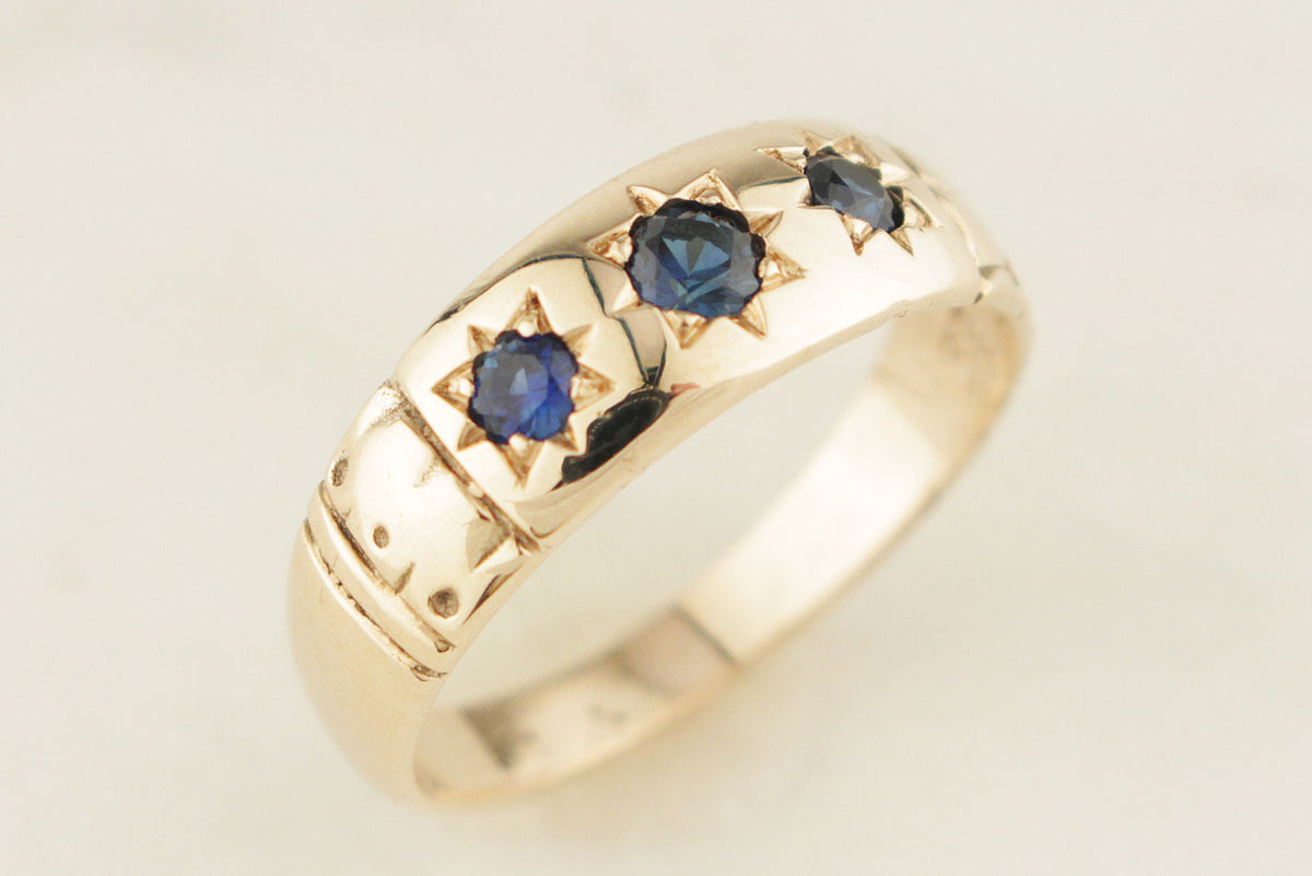 ANTIQUE EDWARDIAN c1910 STARBURST SAPPHIRE RING 9ct GOLD