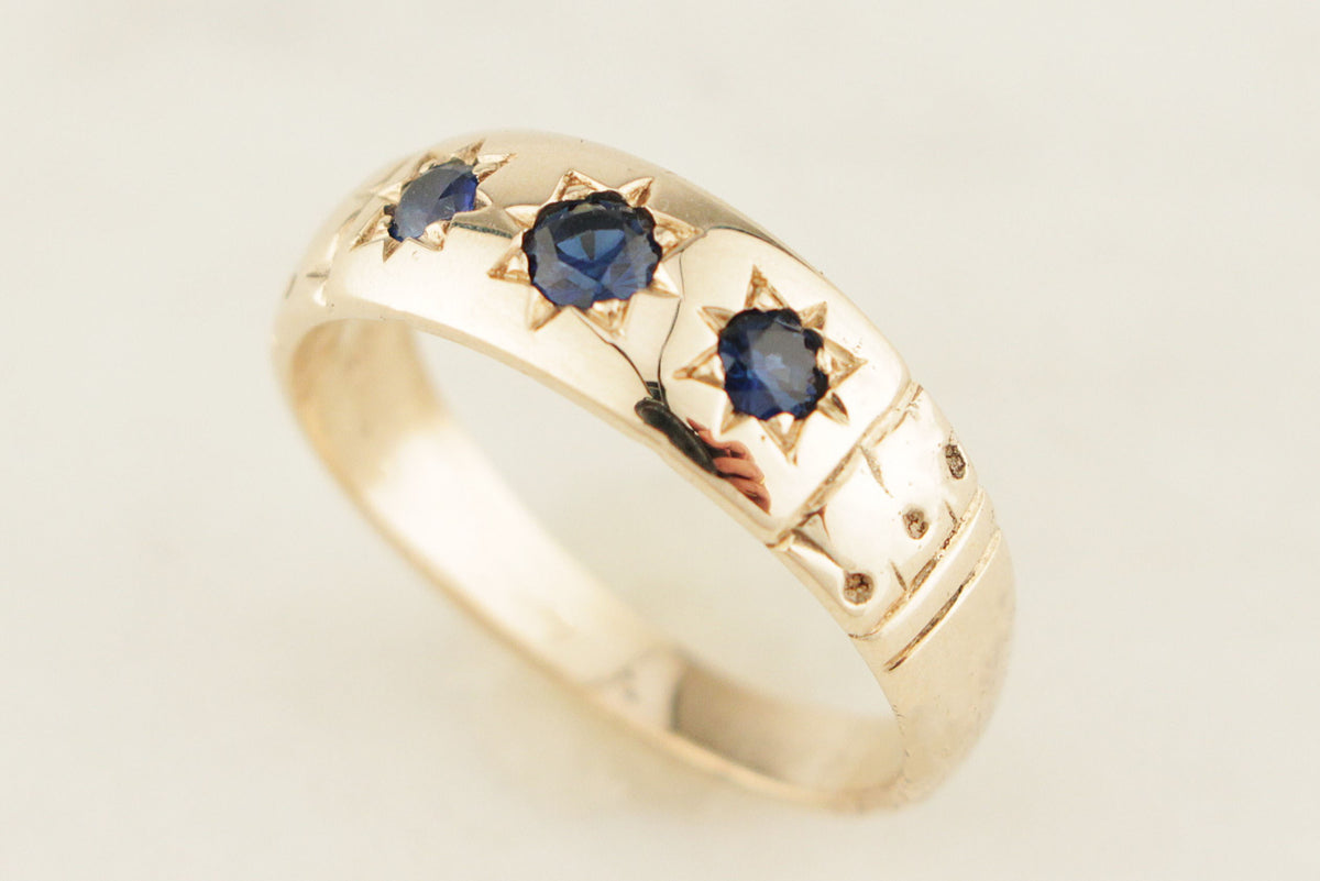 ANTIQUE EDWARDIAN c1910 STARBURST SAPPHIRE RING 9ct GOLD