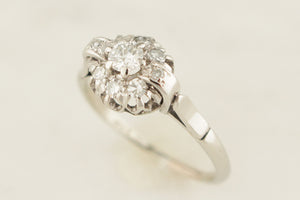 VINTAGE c1930 DIAMOND CLUSTER RING 18ct WHITE GOLD & PLATINUM