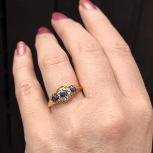 ANTIQUE EDWARDIAN 1908 SAPPHIRE & DIAMOND RING 18ct YELLOW GOLD