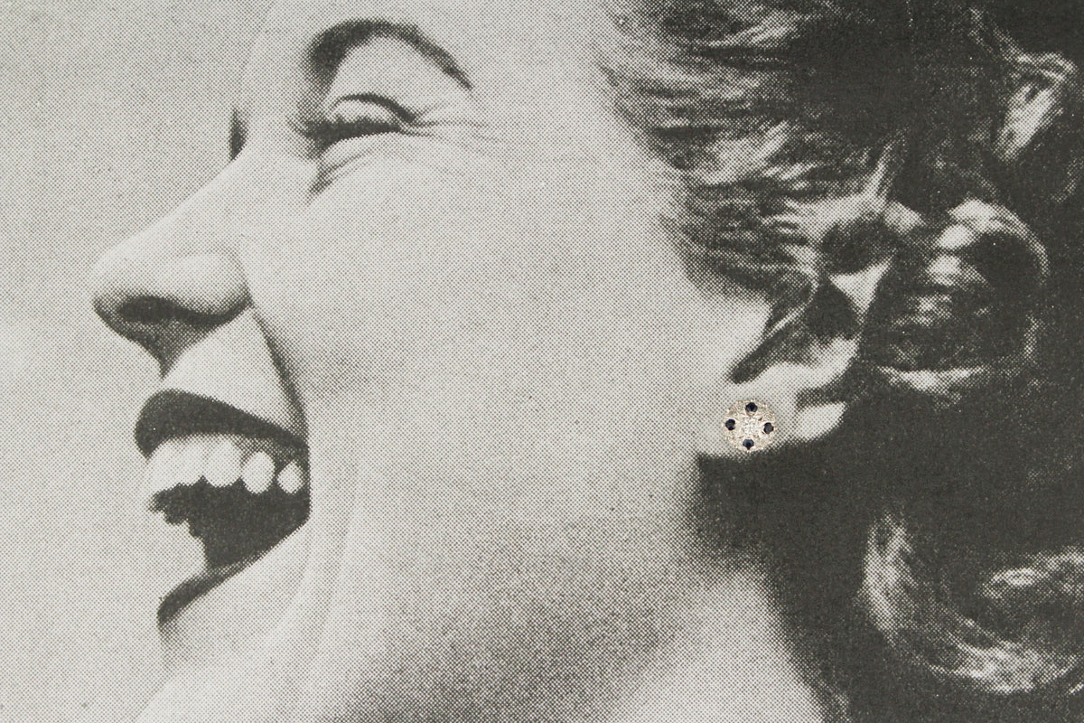 VINTAGE c1940 SAPPHIRE &amp; DIAMOND EAR STUDS 14ct WHITE GOLD