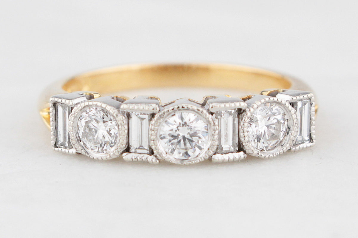 VINTAGE 1.0ct SEVEN STONE DIAMOND RING 18ct GOLD