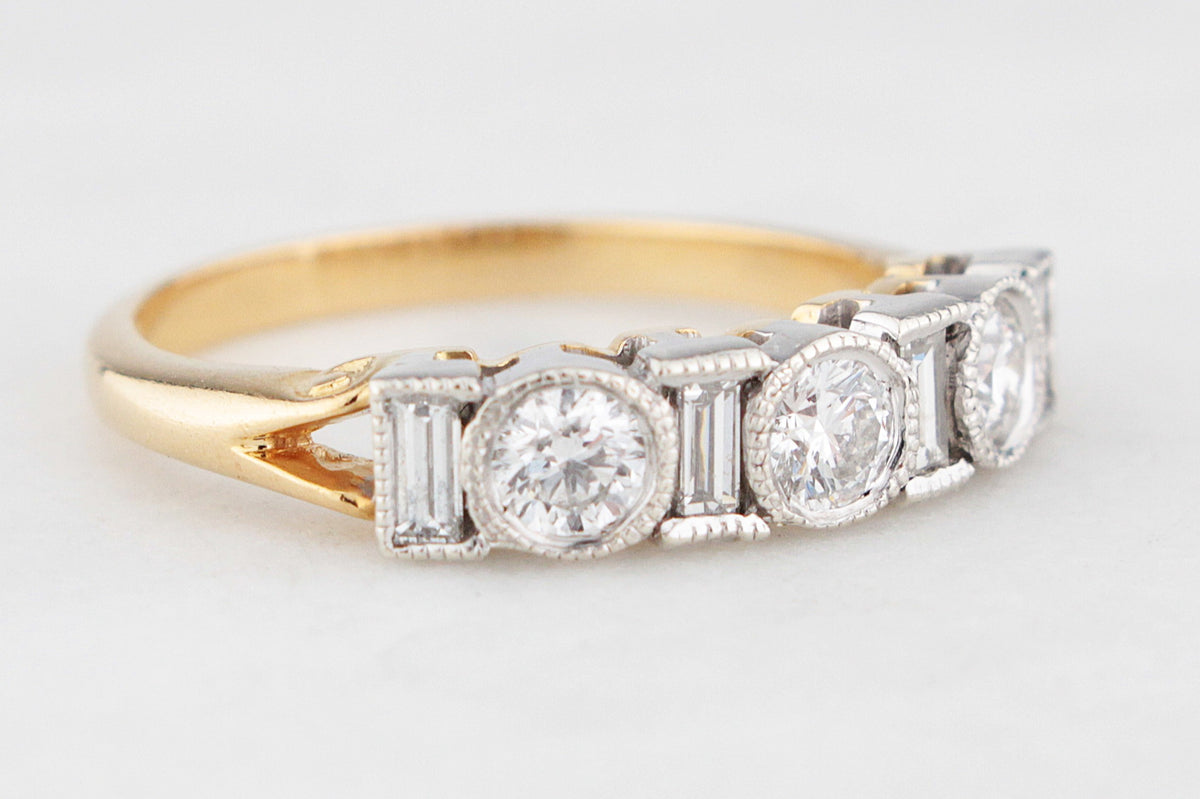 VINTAGE 1.0ct SEVEN STONE DIAMOND RING 18ct GOLD