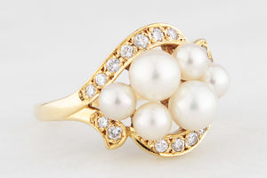 CONTEMPORARY DIAMOND & PEARL RING 18ct GOLD