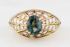 RETRO SAPPHIRE & DIAMOND RING 18ct GOLD