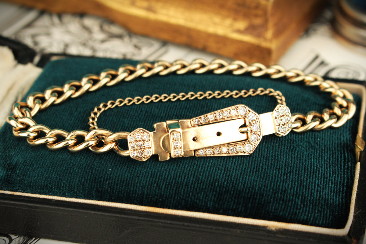 ANTIQUE c1920 DIAMOND BELT BUCKLE BRACELET 9ct GOLD