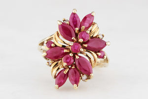 RETRO RUBY & DIAMOND COCKTAIL RING 9ct GOLD