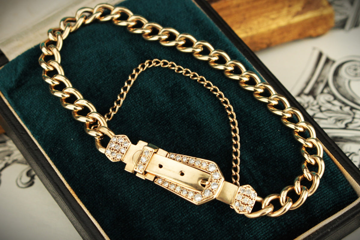 ANTIQUE c1920 DIAMOND BELT BUCKLE BRACELET 9ct GOLD