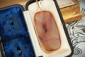 ANTIQUE EDWARDIAN c1900 AGATE PENDANT 9ct GOLD