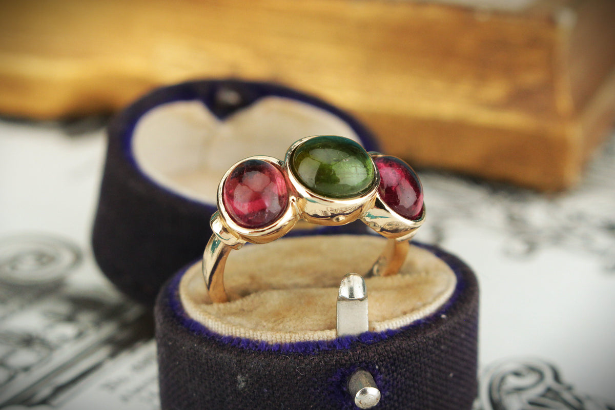 CONTEMPORARY PINK &amp; GREEN TOURMALINE RING 9ct GOLD