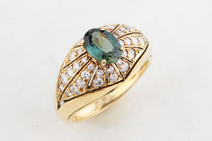 RETRO SAPPHIRE & DIAMOND RING 18ct GOLD